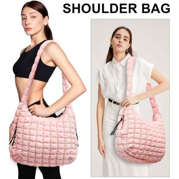 Large Puffer Crossbody Handbags - Pink - Picture 4 of 6